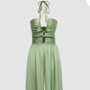 MICAS GREEN SATIN JUMPSUIT